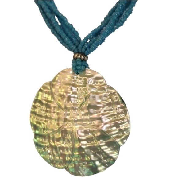 Turquoise Bead Strand Shell Necklace - Picture 2 of 3